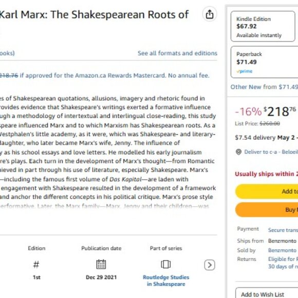 Shakespeares Influence on Karl Marx The Shakespearean Roots of Marxism HARDCOVER - Picture 2 of 2